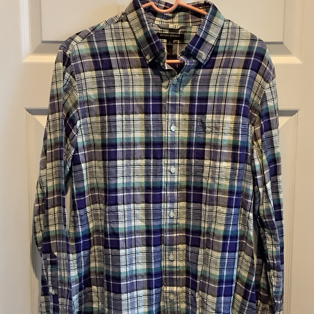 Banana‎ Republic Men's Plaid Shirt - Blue and Green